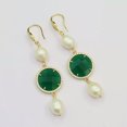 thumbnail image 6 of EOEMY Natural White Freshwater Rice Pearl Coin Green Jade Dangle Cz Hook Earrings, 6 of 7