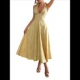 thumbnail image 3 of Vestido de Fiesta para Mujer, de Satén Bordado, con Corsé en Forma de A y Corte en A para Cóctel. Amarillo XL, 3 of 7