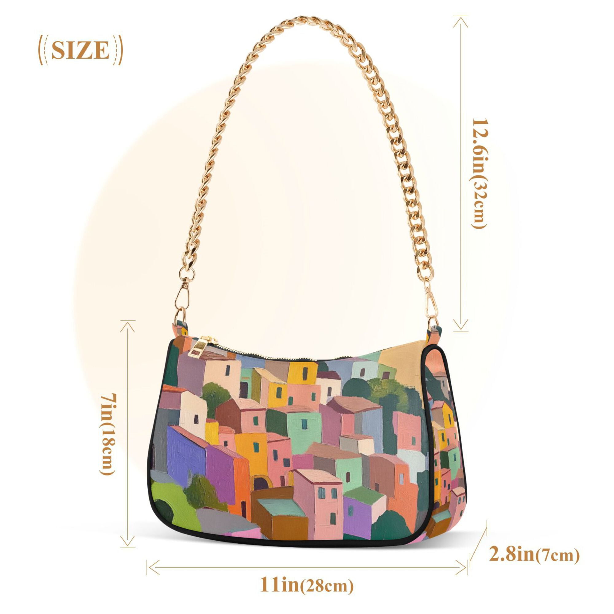 FORMRS Womens Shoulder Bag with Chain Strap Clutch Purse Cute Tote Handbag, Purple Cityscape Painting