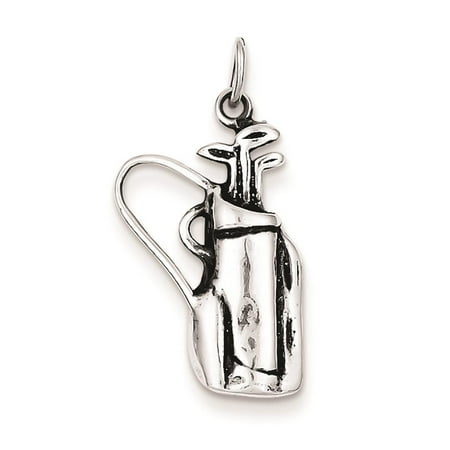 Antiqued Golf Clubs w/Bag Solid Charm Pendant 25mmx12mm 925 Sterling Silver