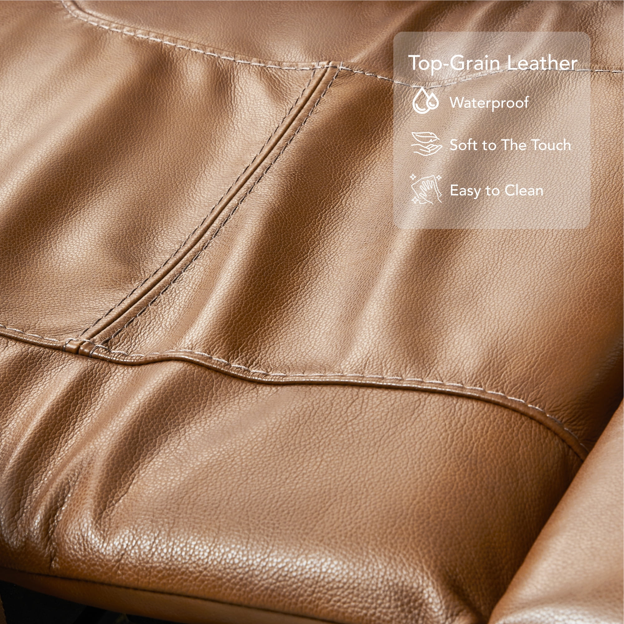 Spruce & Spring Wall Hugger Genuine Leather Power Recliner with Headrest, Saddle