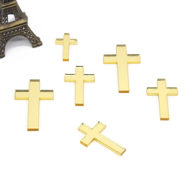 Cruz de espejo dorado cortada con láser, 48 piezas, decoración personalizada, muchos estilos, para oración, bautizo y bautismo, suministros para fiesta de nacimiento