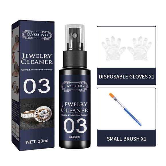 Jewelry Cleaner Spray with Brush and Gloves, Ammonia-Free Solution, 30 mL for Diamond, Silver and Gold Cleaning and Decontamination