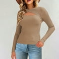 thumbnail image 2 of Htigea Women's Cutout Sweaters Ribbed Knit Long Sleeve Stretch Slim Fit Pullover Lightweight Fall Base Layer Tops Khaki M, 2 of 7