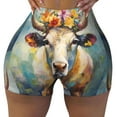 thumbnail image 2 of Balery Oil Painting Flower Cow Pantalones cortos de entrenamiento estampados para mujer, sin costuras, ajustados, para gimnasio, yoga, correr, deportes, ejercicio activo, fitness.-Large, 2 of 8