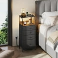 thumbnail image 2 of Night Stand Set of 2 with Charger Station, Nightstand Sets with LED Light and 4 Storage Drawers, Tall Dressers for Bedroom, Bedside Tables with Fabric Bins, Wood Shelf, Metal Frame, Black, 2 of 8