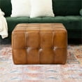 thumbnail image 2 of Pemberly Row Mid-Century 27.5-inch Square Genuine Leather Ottoman in Tan, 2 of 3