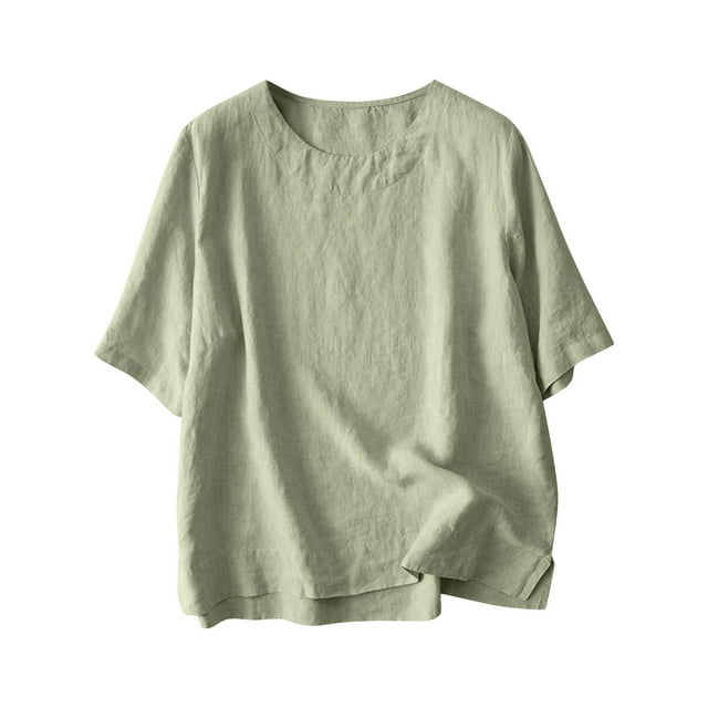 Yuyuzo Hauts pour Femmes Manches Courtes Col Rond Blouses Décontractées Confortables Tuniques Amples