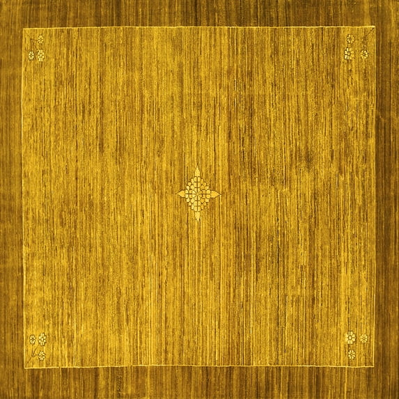 Ahgly Company Machine Washable Indoor Square Abstract Yellow Contemporary Area Rugs, 5' Square
