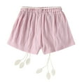 thumbnail image 5 of Mercatoo Toddler Baby Girl Summer Shorts Solid Color Casual Short with Knitted Belt Leaf for 2 to 7 Years Kids and Little Girls, 5 of 5