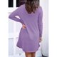 thumbnail image 3 of Vestido de mujer de manga larga con botones en la parte delantera, cuello en V, dobladillo suelto, vestido de otoño de color puro con dos bolsillos, 3 of 5