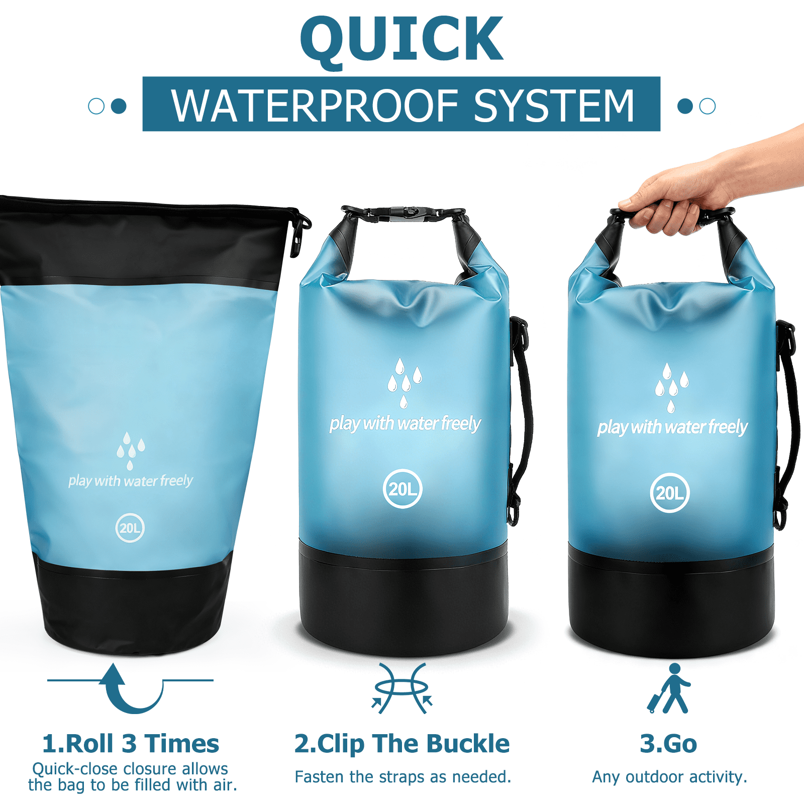 GPED Dry Bags Waterproof, 20L Roll Top Dry Bag for Kayak, Double Straps Dry Storage Bag Backpack Sack with Waterproof Fanny Pack for Swimming Boating Kayaking Board Beach Accessories