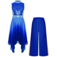 thumbnail image 4 of Hansber Kids Girls Gradient Sequins Praise Dance Dress Flowy Wide Leg Pants Gown Liturgical Worship Dancewear Blue 14, 4 of 7