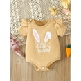thumbnail image 4 of Suealasg Newborn Baby Girls Easter Outfits 3M 6M 12M 18M Short Sleeve Letters Print Romper Tops +Bunny Print Shorts +Headband 3Pcs Summer Causal Clothing for Infant Girls, 4 of 9