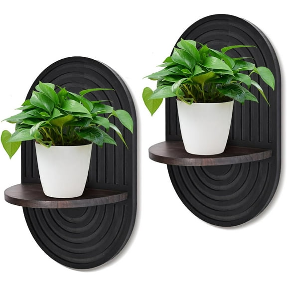 2 Pieces Boho Wall Shelf, Mid Century Shelves, Decorative Storage Unit, Black Plant Shelves, Wall Plant Holder,Floating Shelves