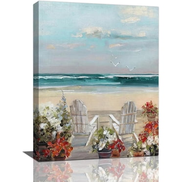 Black and White Beach Wall Art Bathroom Decor Teal Coastal Wall Decor for Living Room Nautical ...