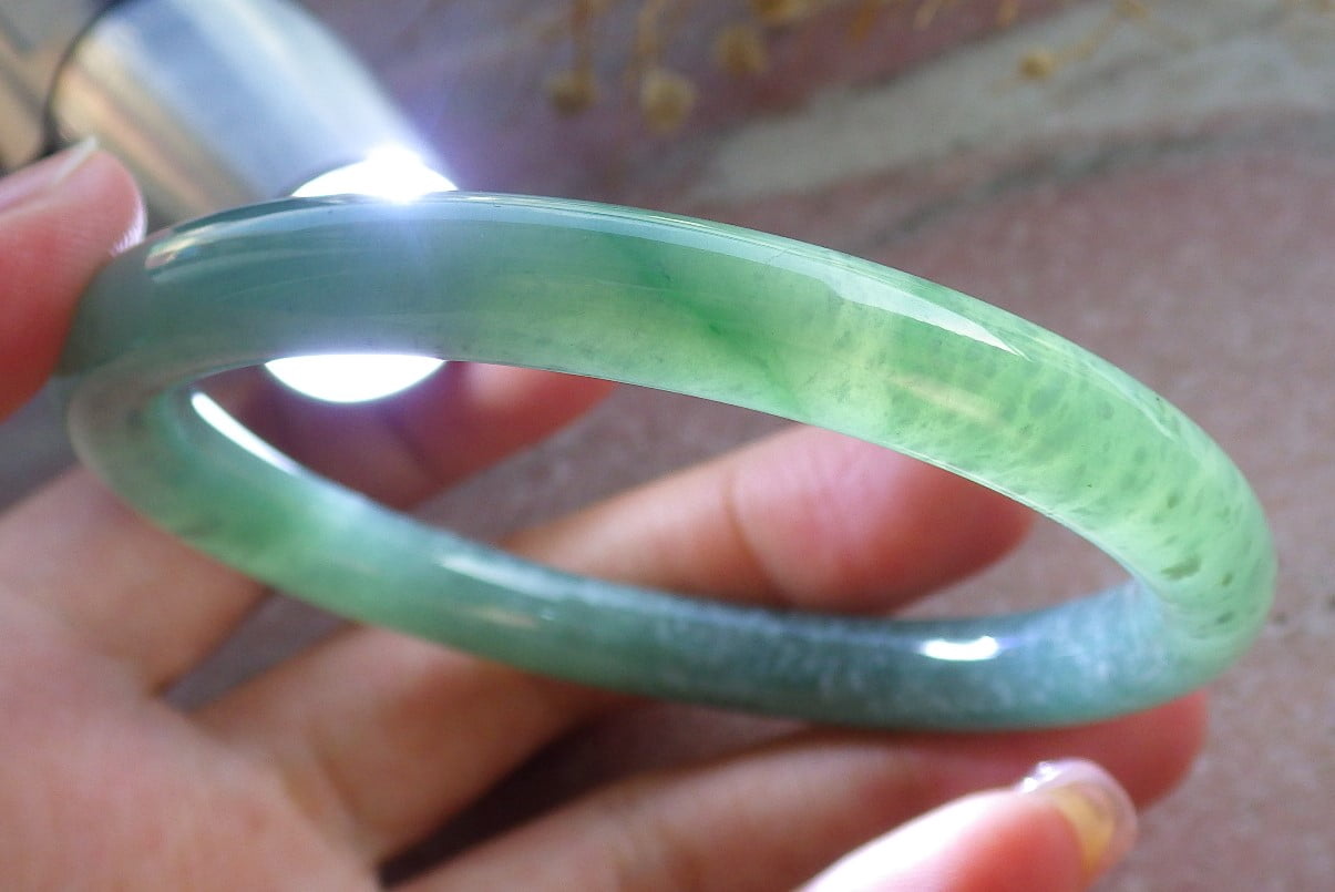 Icy Green Natural A JADE Jadeite Circle Bangle Bracelet 58 mm 683916 TN