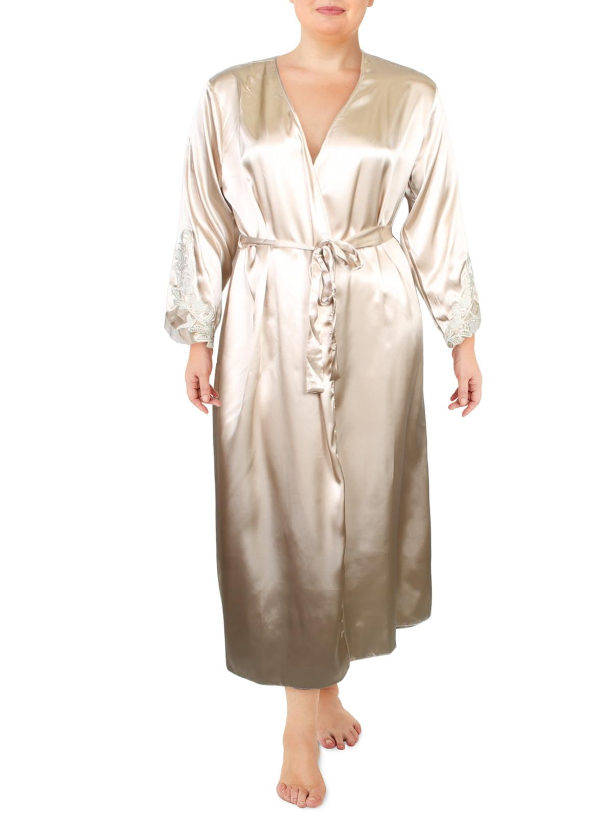 Flora Flora Womens Satin Lace Overlay Long Robe