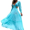 thumbnail image 2 of CEHVOM Women V-Neck Stitching Hollow Out Backless Sling Solid Slim Long Dress, 2 of 6