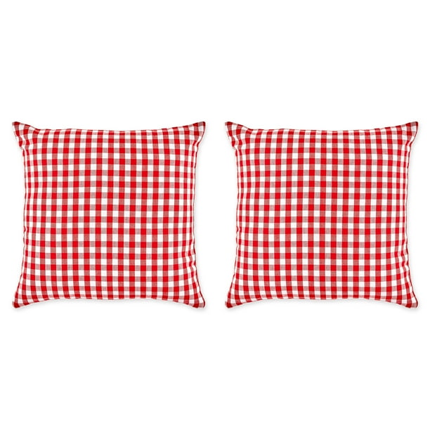 Set of 2 Red and White Gingham Check Throw Pillow 20"