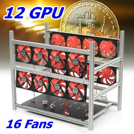 Air Mining Frame Rig Aluminum Case Up To 12 GPU Case with 16 Fans Open Air Computer Crypto Coin Frame