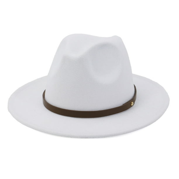 Sonducket Sombreros con hebilla de cinturón, vestido grande de Otoño Invierno, gorros elegantes de ala ancha, gorros de lana cálidos para hombres, Sombreros Blanco 58cm Sonducket AP013133-06