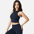 thumbnail image 2 of Active Women's High Neck Cropped Tank Top with Racerback Design - Small, Navy, 2 of 6