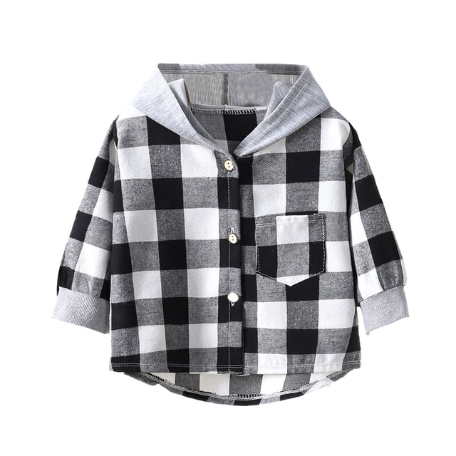Gibobby Blusas Casual Camisa con capucha de invierno de manga larga para niños pequeños, abrigo, prendas de vestir para bebés, ropa a cuadros cálida(Multicolor, 2-3 Años)