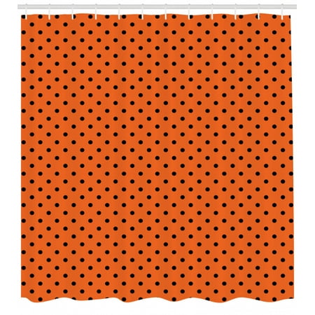 Orange Shower Curtain Vintage Retro Design Little Black Polka