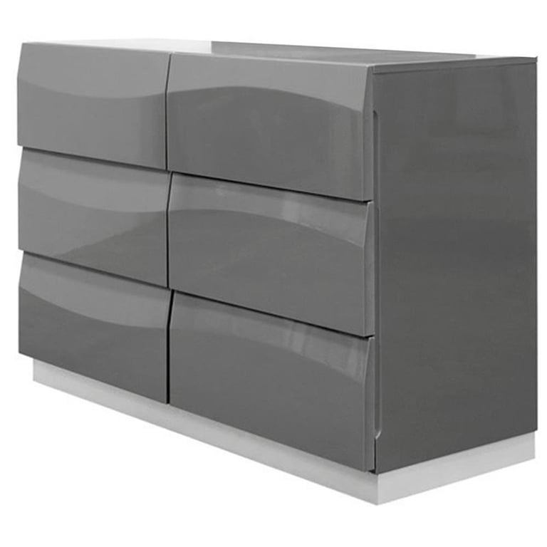 grey gloss dresser Amerlife Lena 5-Drawers Dresser 50.2" H Glossy Surface Chest Large Storage Organizer Grey