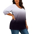 thumbnail image 4 of thefmos Women Plus Size Fall Winter Round Neck 3/4 Sleeve Gradient Casual Loose Tshirt Pullover Tops for Women Cute Trendy Comfy Oversized Tee Blouses Daily Wear Work Outfits, Gray 3XL, 4 of 8