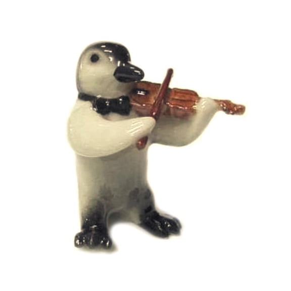 Northern Rose Penguin with Violin Hand-painted - Home Decor Bird Decorative Figurine Birthday Gift - Miniature Porcelain Figurine