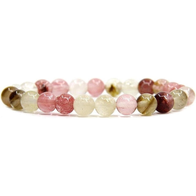 Bracelet Extensible en Perles Rondes de 8 mm en Quartz Cerise Volcanique Naturelle, Pierre Précieuse, 7 Pouces