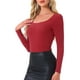 thumbnail image 4 of INSPIRAR CHIC Body de Fiesta para Mujeres con Puntos Metálicos Brillantes Cuello Cuadrado de Manga Larga XS Rojo, 4 of 5