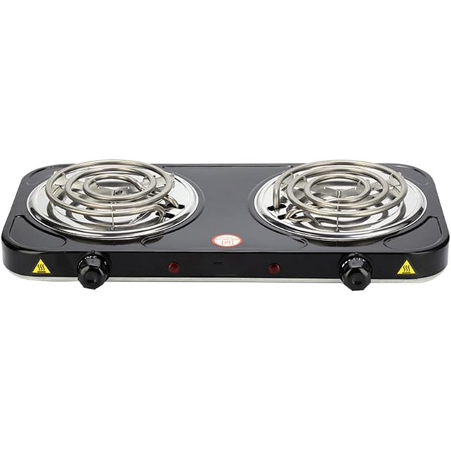 Compact and Portable Countertop Burner- Countertop Double Coiled Burner 2000 Watts Electric Hot Plate Temperature Controls Black