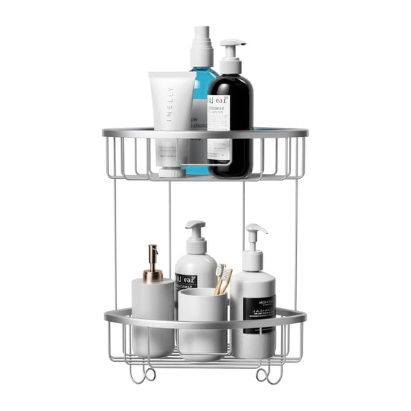 ALAULM Aluminum Alloy Wall-Mounted Shower Corner Rack Triangular Storage Caddy for Bathroom,Matte Silver