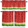 thumbnail image 2 of Watermelon Kitchen Curtains Tiers and Valances Set, Summer Fruit Hand Drawn Painiting Red Green Rod Pocket Valance Short Window Treatment Decor Curtains, 27.5"x24", 3 Pieces Set, 2 of 5