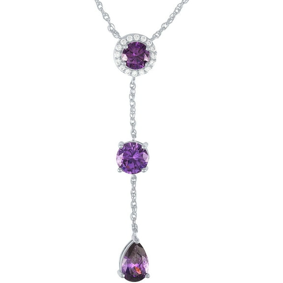 Believe by Brilliance Sterling Silver Plated Simulated Amethyst and CZ Drop Pendant Necklace