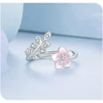 thumbnail image 4 of Pink Cherry Blossoms Open Adjustable Ring S925 Sterling Silver Hypoallergenic CZ Crystal Wedding Rings Promise Love Engagement Statement Cubic Zirconia Flower Jewelry for Women Bff, 4 of 6