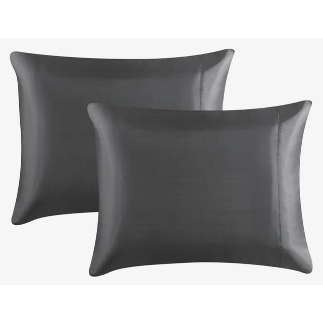 King Size Satin Pillowcase Set of 2 Dark Grey Silk Pillow Cases for