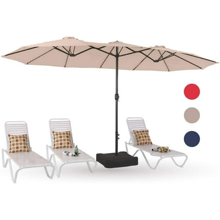 MF Studio 15ft Patio Umbrella Double-Sided Outdoor Market Extra Large Umbrella with Crank, Umbrella Base Included (Beige)