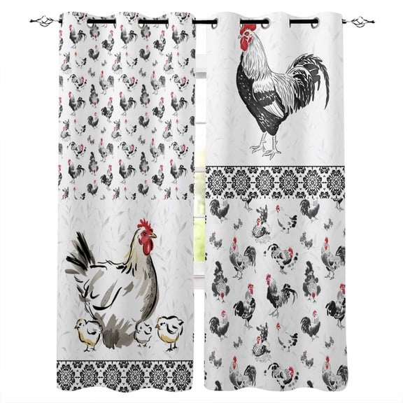 Fsddascl Chicken Blackout Curtains for Bedroom/Living Room, Thermal Insulated Kitchen Curtains, Farmhouse Country Animal Retro Pastoral Black Grommet Darkening Window Treatment Drapes 27.5"x39"x2