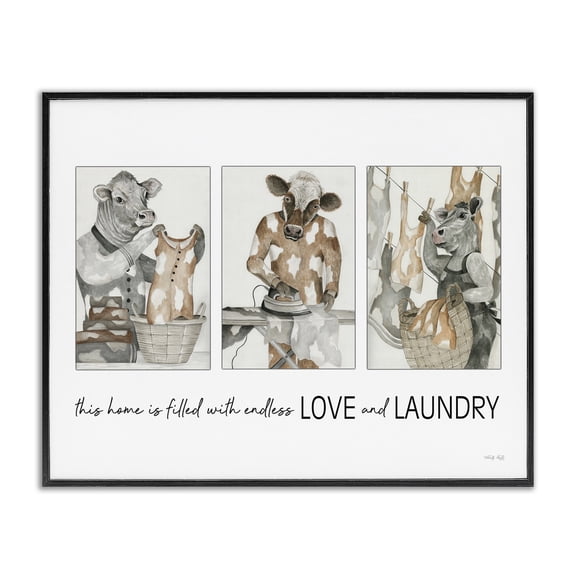 Stupell Industries Cottage Love & Laundry Cows Black Framed Giclee Art, 14 x 11, by Cindy Jacobs
