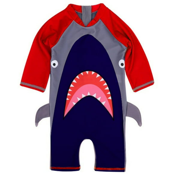 EQWLJWE Boys Summer Swimsuits Casual Toddler Baby Boys Swimwear Long Sleeve Fish Modelling Printed Hoody One-piece Swimming Suit 2-6 Years