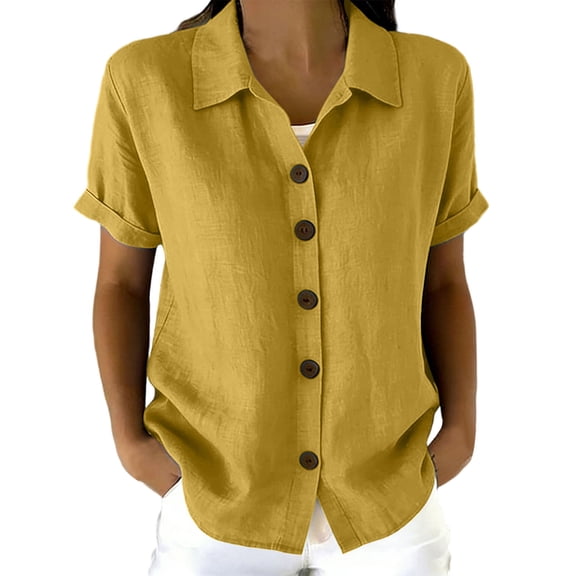JYnXIANTI Summer Tops for Women Breathable Button Down Shirts Comfort Soft Lapel Blouses Casual Beach Travel Tshirt Outfits