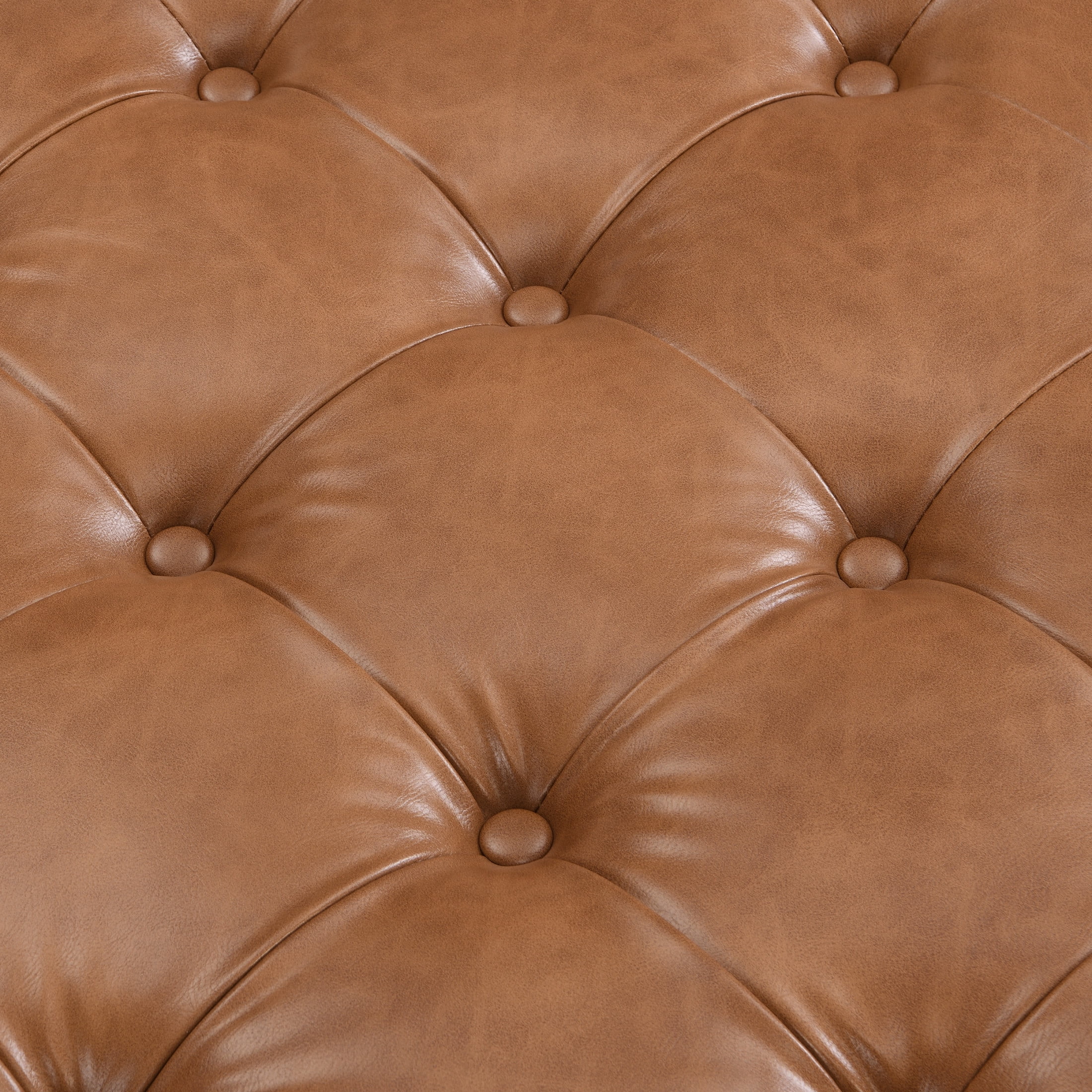Christopher Knight Home Classic 34'' PU Leather Ottoman, Button-Tufted Cocktail Ottoman with Solid Wood Frame, Multi-Functional Footstool & Coffee Table, Brown