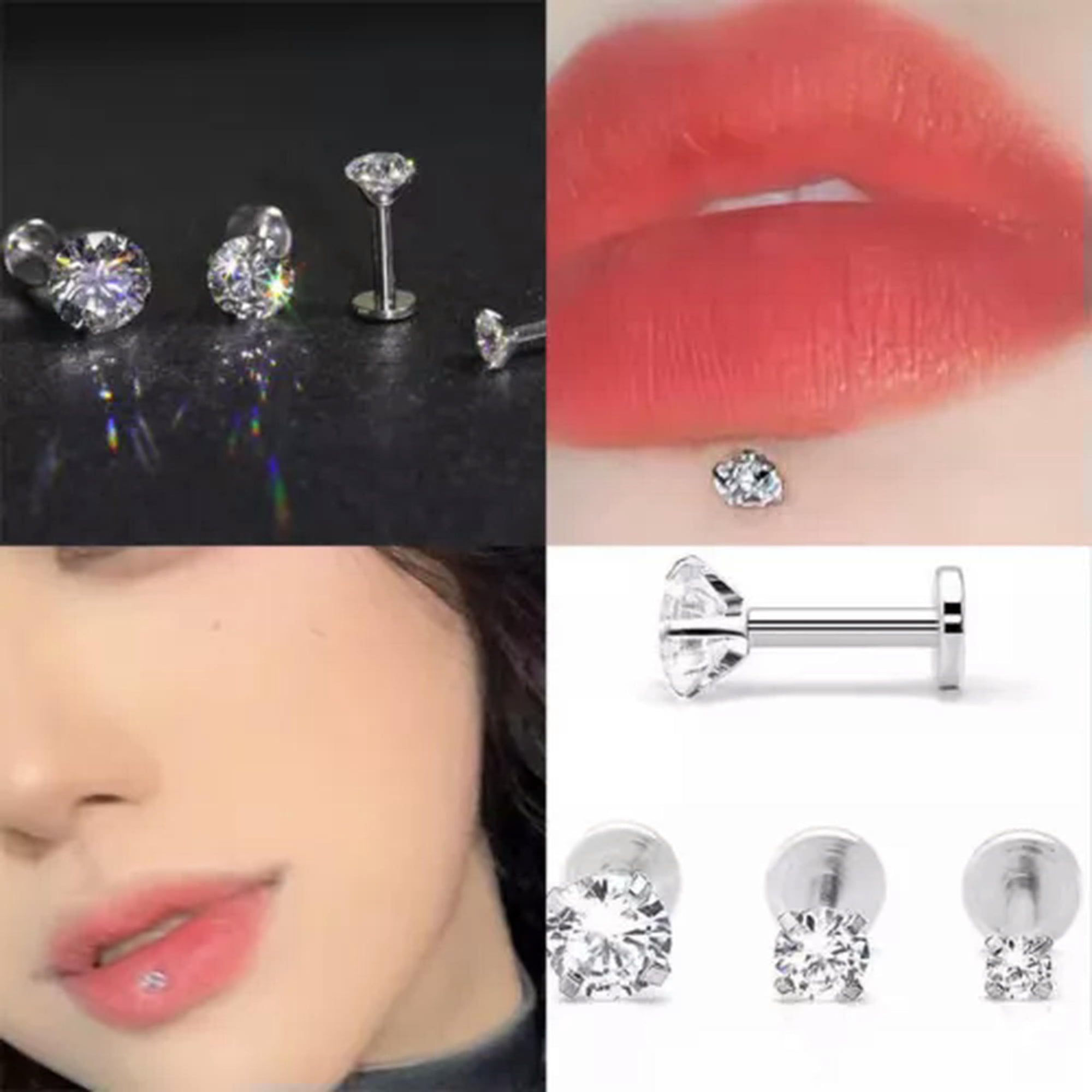 GRACEARA 10PCS Shiny Zirconia Ear Lip Stud Tragus Labret Monroe Piercing Body Jewelry 16G