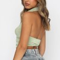 thumbnail image 4 of Camiseta sin mangas con botones para mujer, Top informal elegante de Color puro con cuello vuelto, Top sin mangas con cuello Halter para oficina, 4 of 6