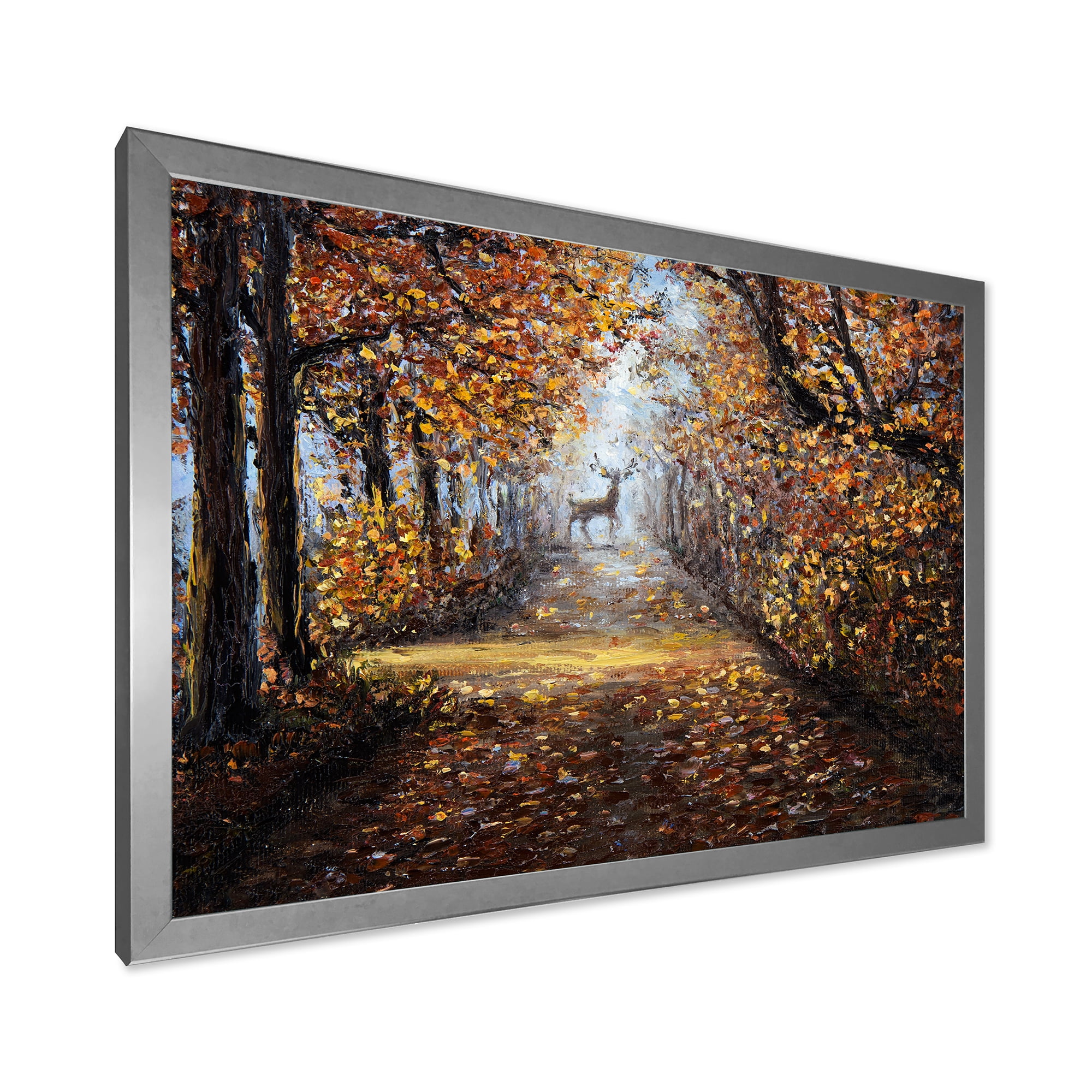 Designart 'Deer In The Autumn Park' Lake House Framed Art Print