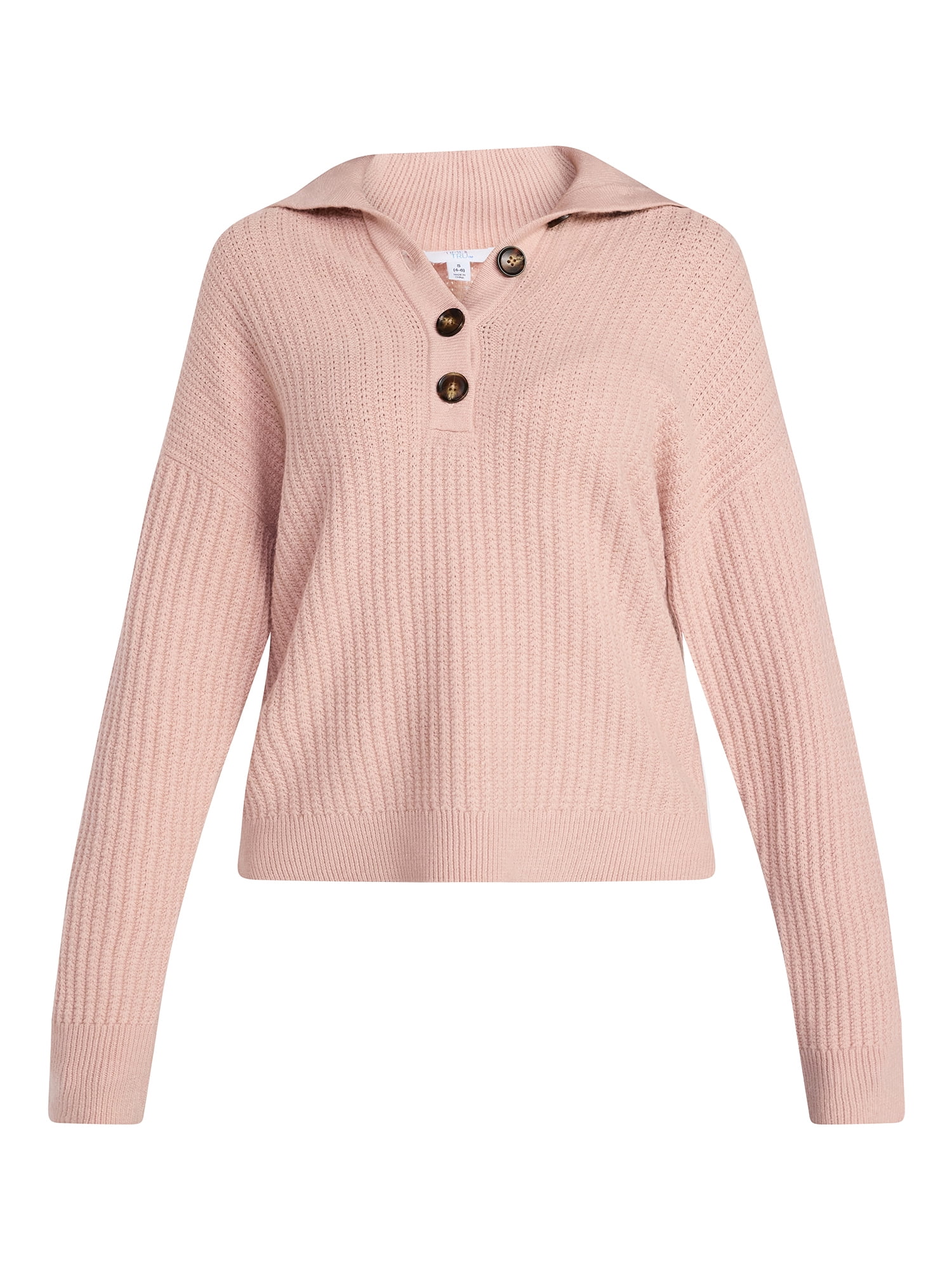 Time and Tru Women's Pullover Henley Sweater, Sizes XS-XXXL